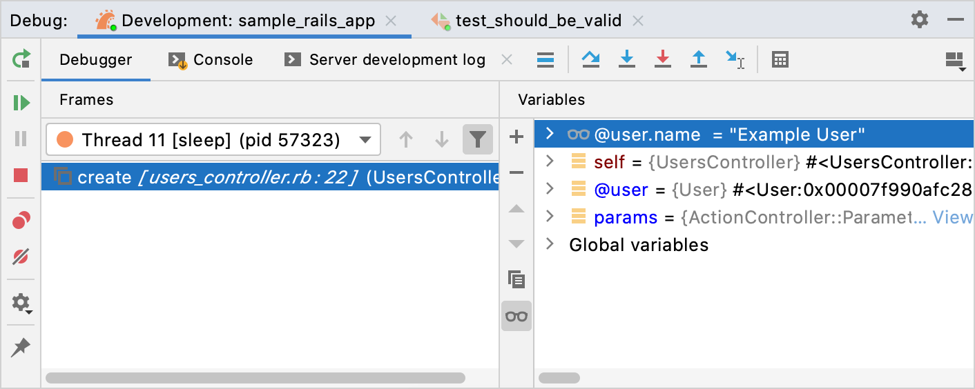 Debug tool window overview