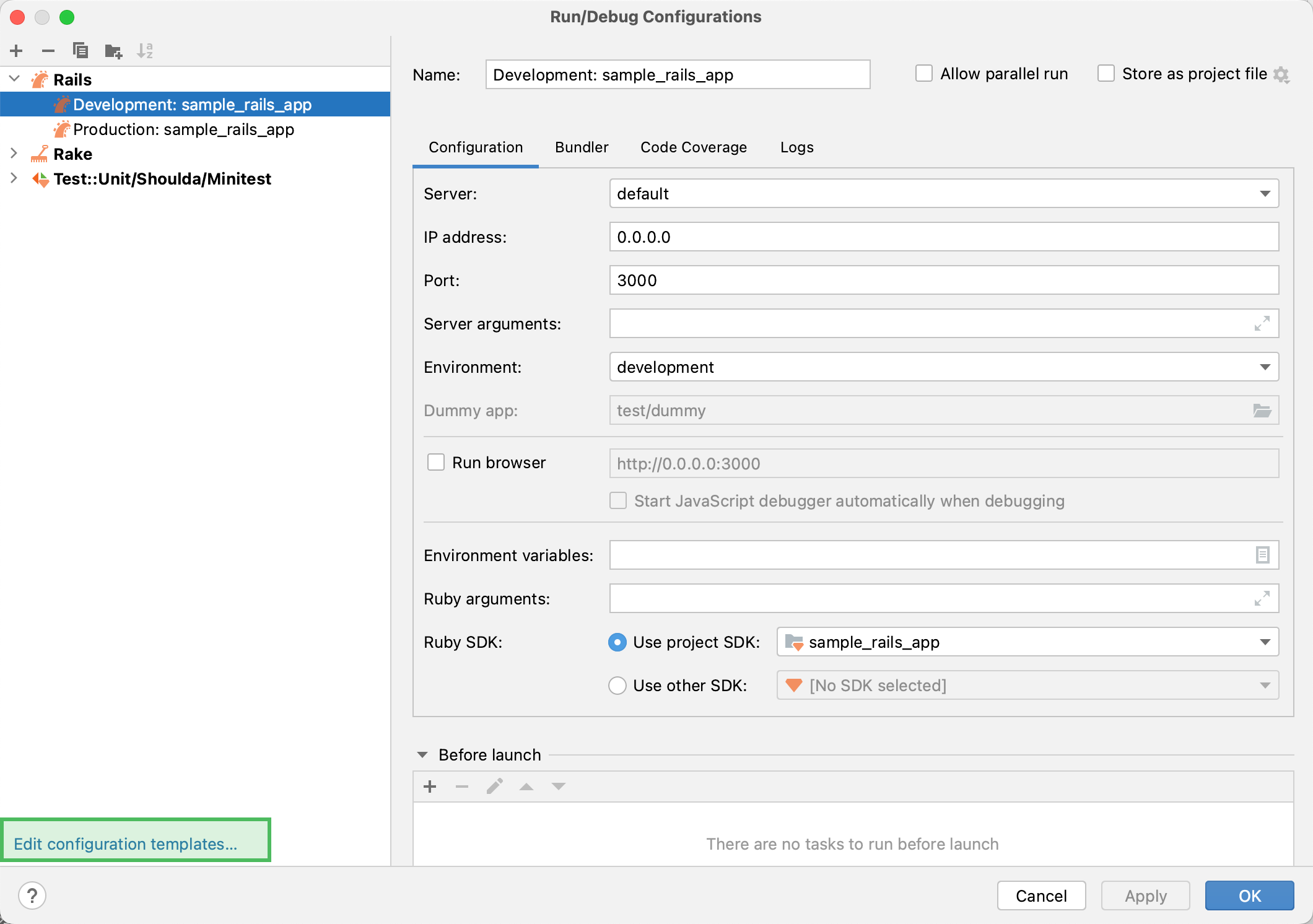 Edit configuration templates