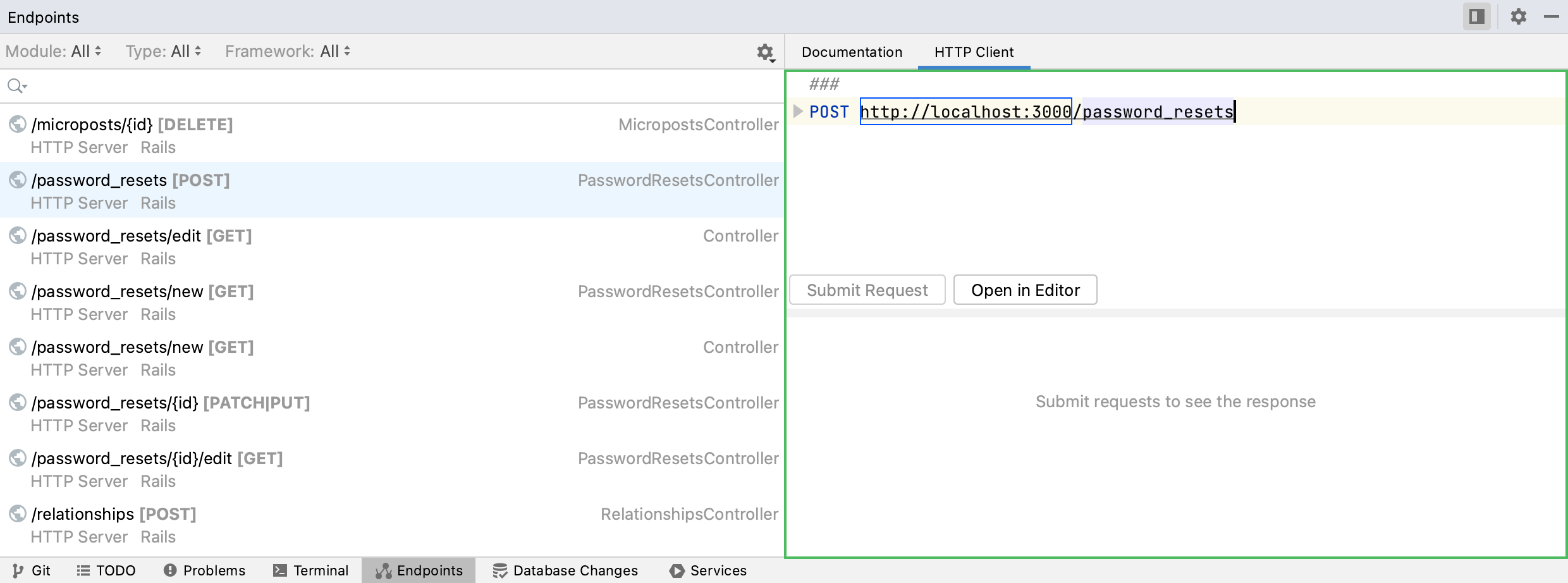 Endpoints tool window: HTTP Client tab
