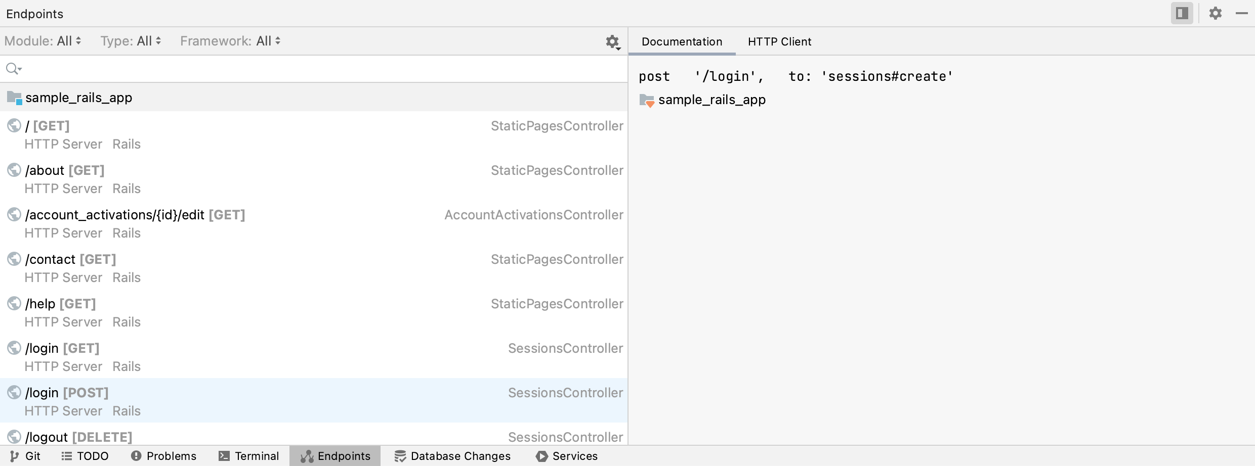 Endpoints tool window