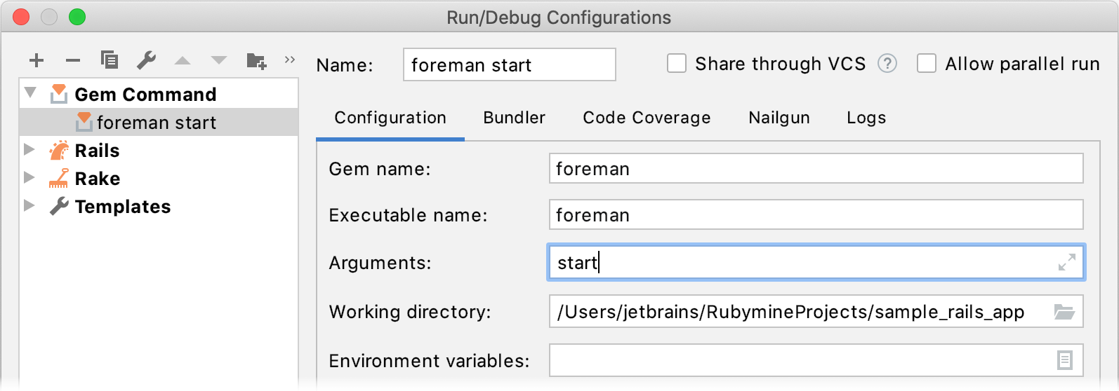 Foreman run/debug configuration