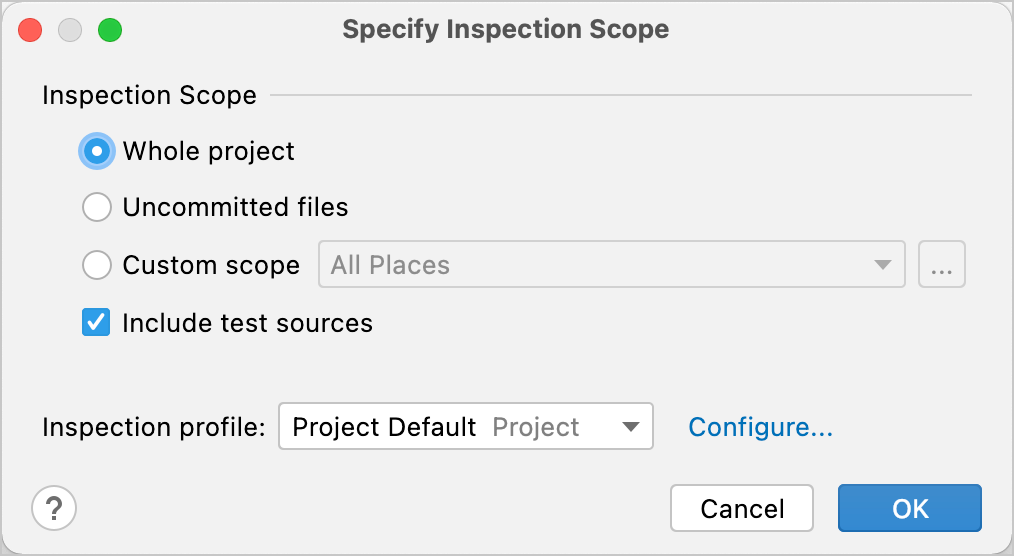 The Specify Inspection Scope dialog