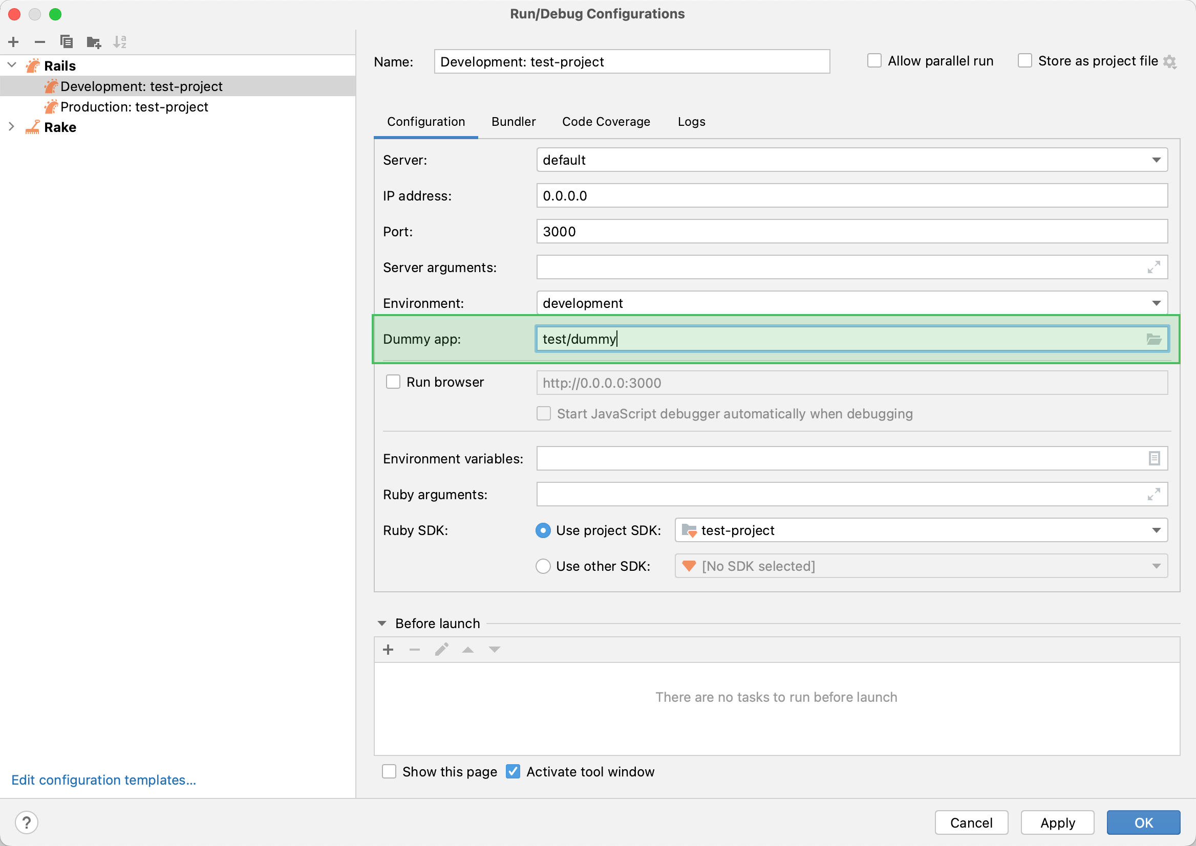 Configure dummy app