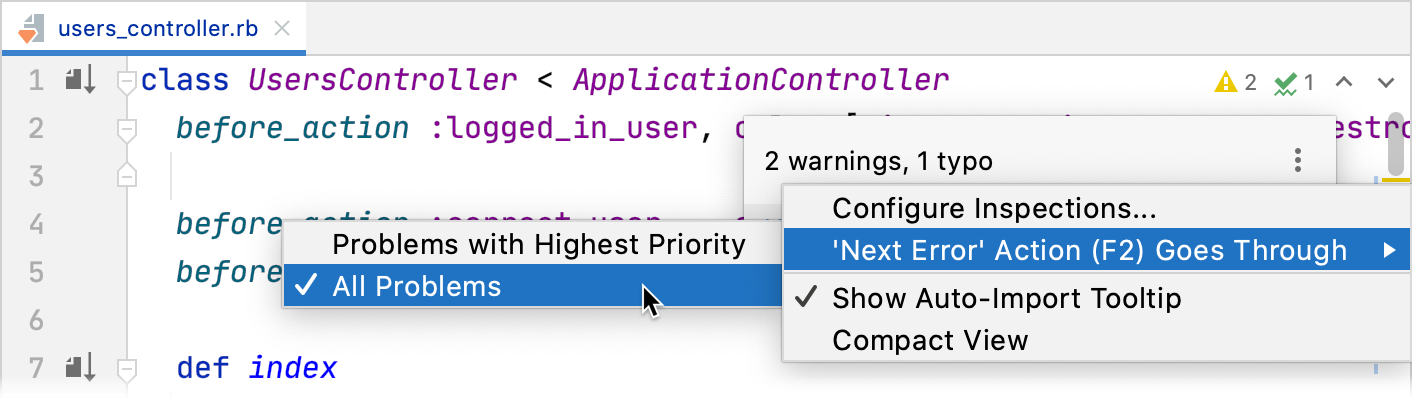 Configuring navigation between highlighted lines