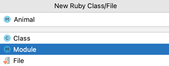 New Ruby File/Class dialog