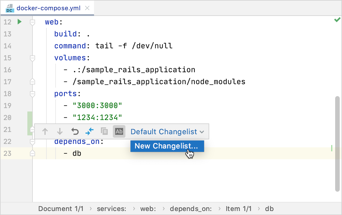 Partial commit changelists