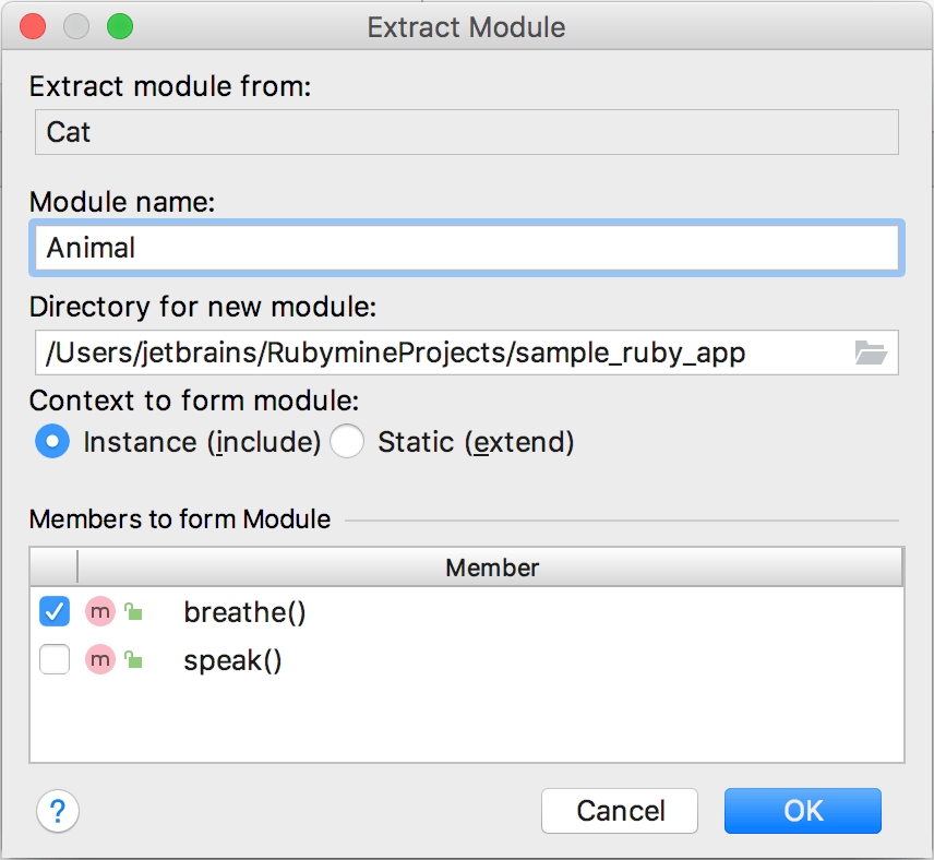 Extract Module dialog