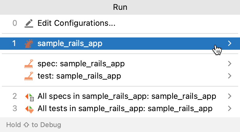 Select run configuration