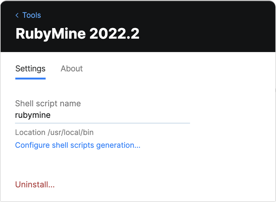 Toolbox App RubyMine Settings