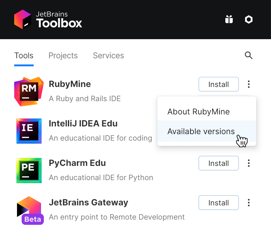 RubyMine in the Toolbox App