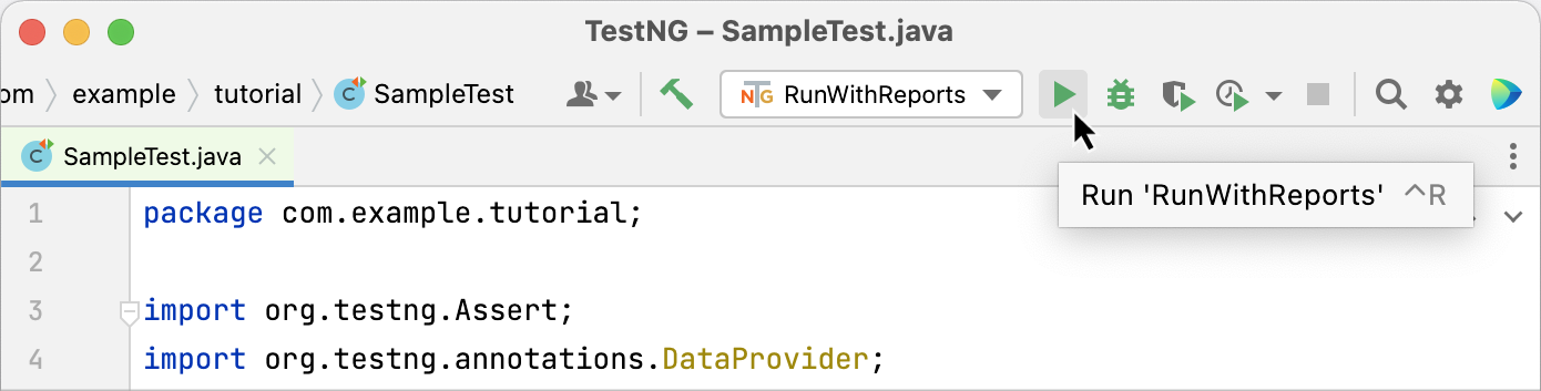 Running configuration that launches tests and generates reports