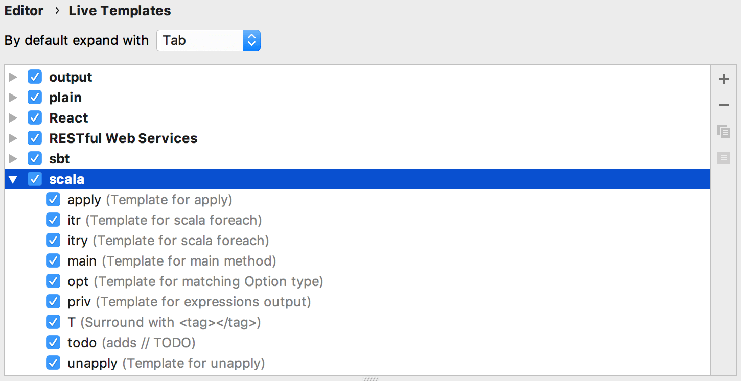 Scala templates settings