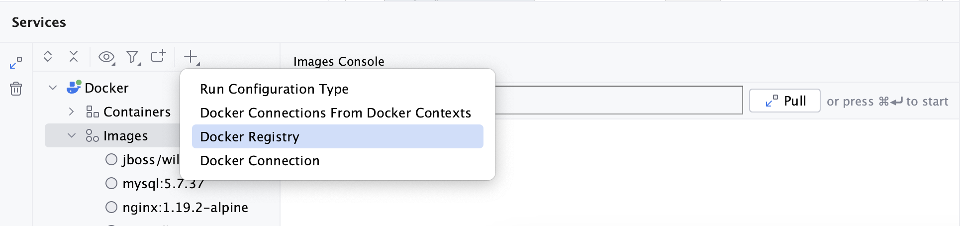 Services tool window - Add Docker Registry