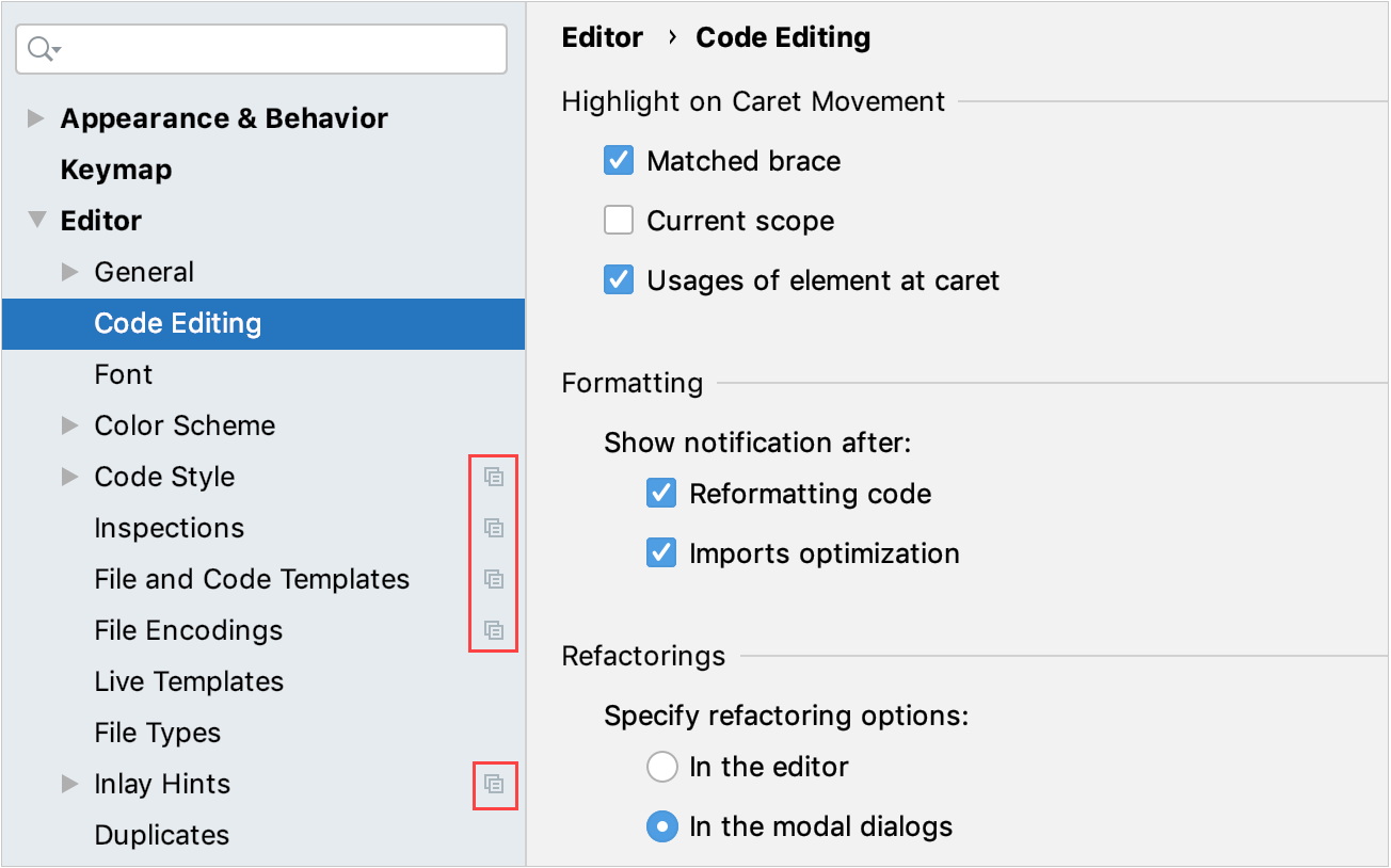 the Settings dialog