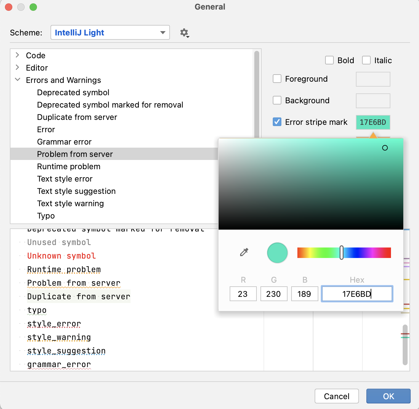 Changing error highlighting