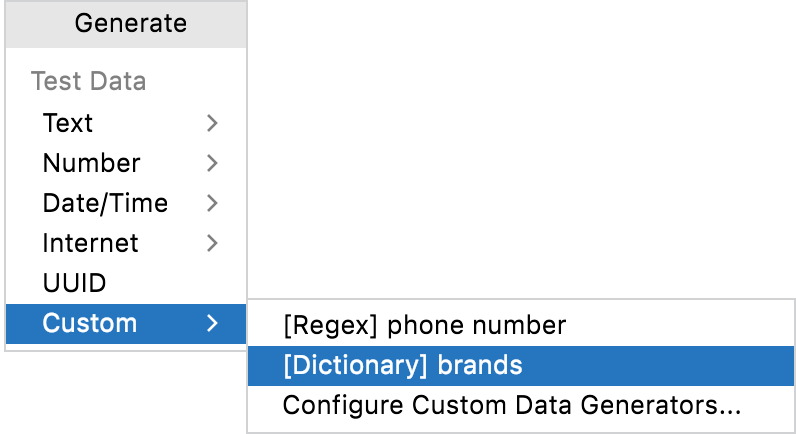 Test data custom generators