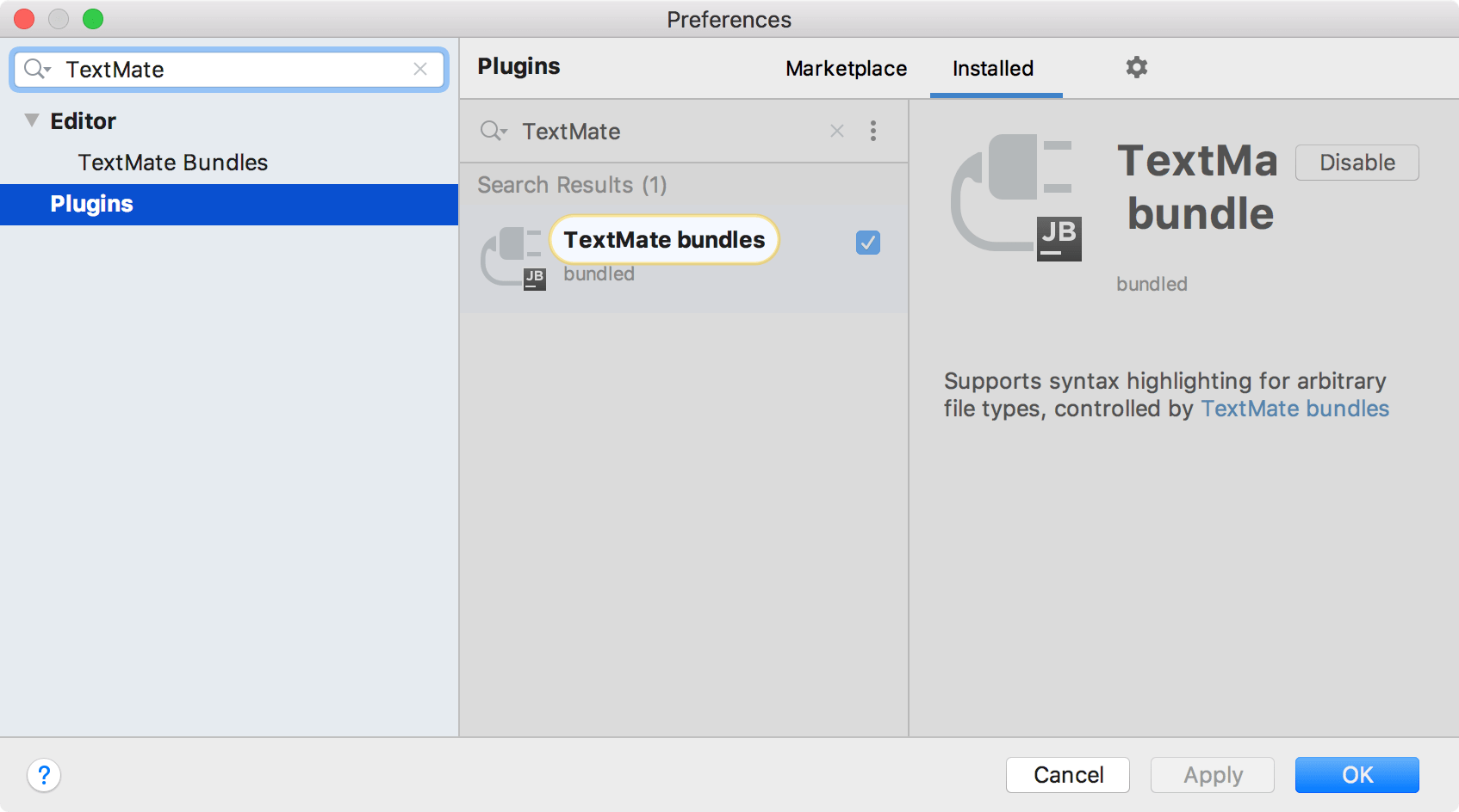 Prebundled TextMate plugin
