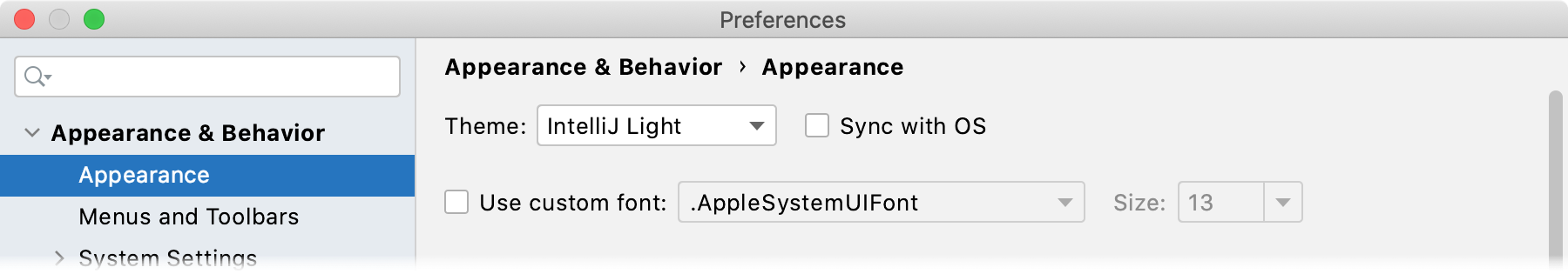 Settings | Appearance & Behavior | Appearance