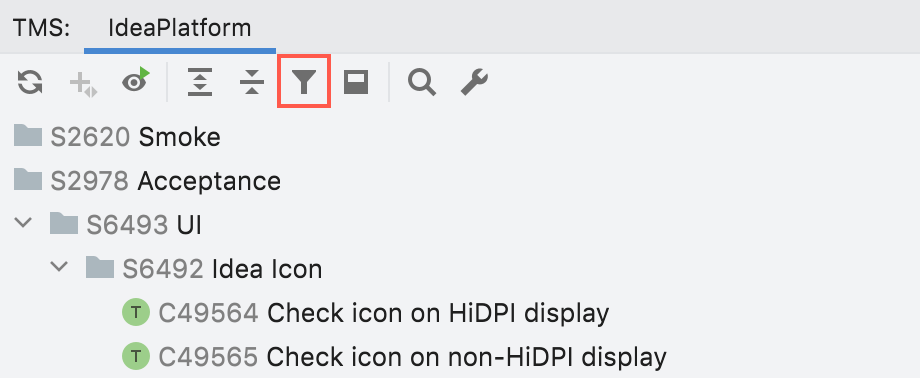 Filter items in TMS tool window
