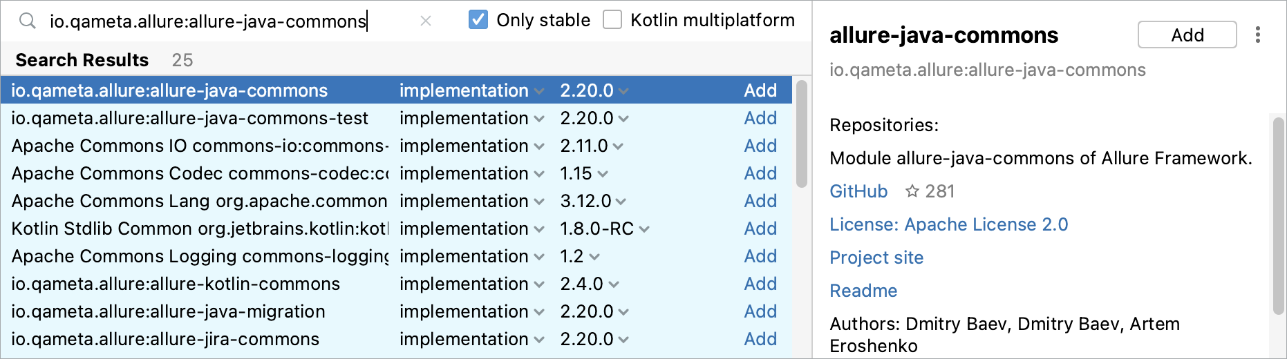 Selecting dependency