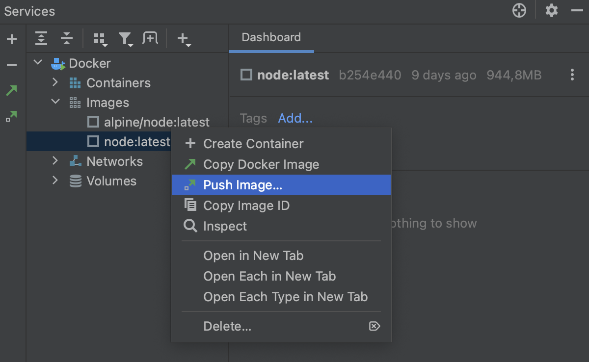 The Push Image context menu item