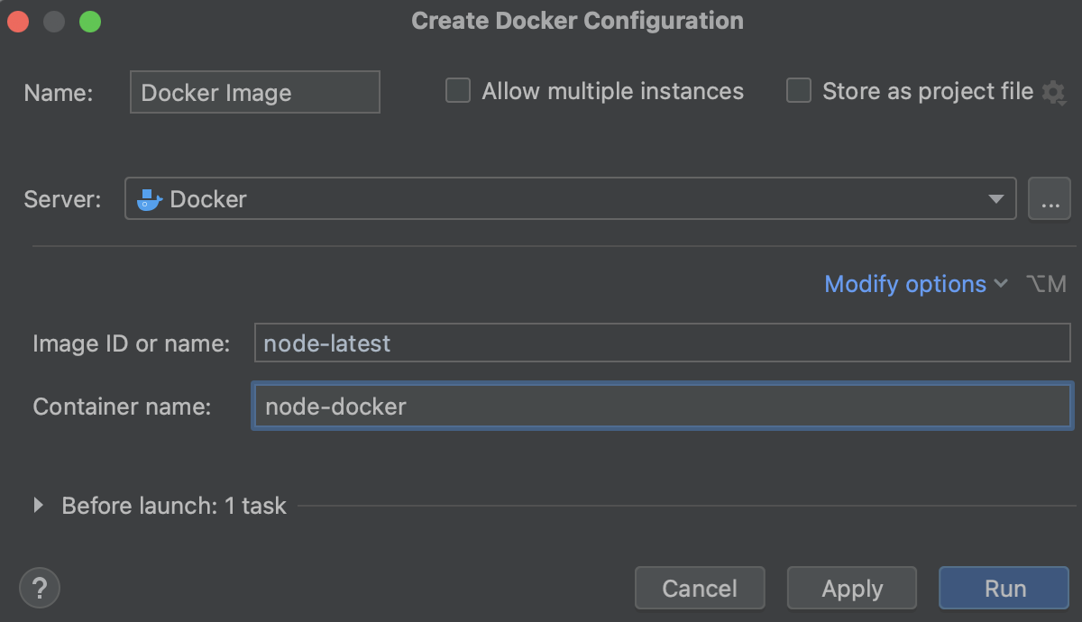 The Create Docker Configuration dialog