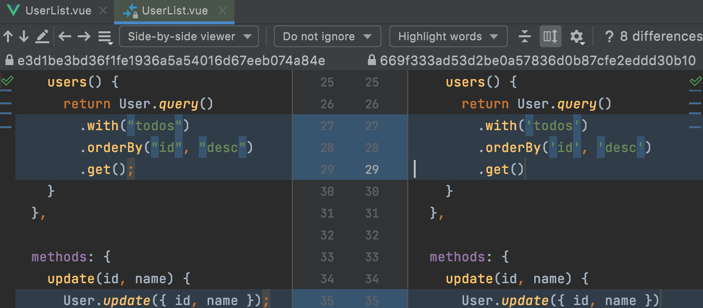 WebStorm: differences viewer