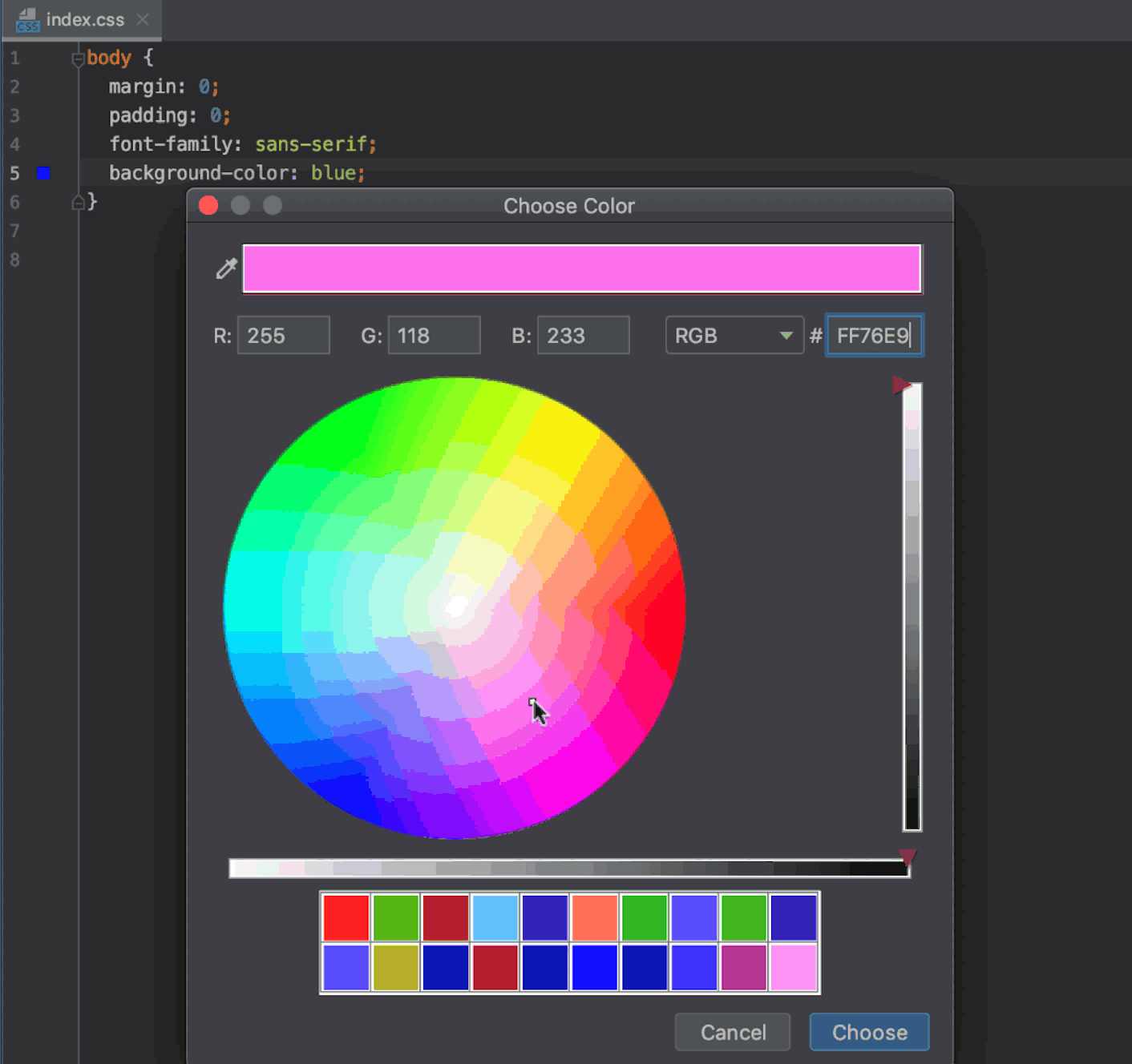 Editing color values in Style Sheets