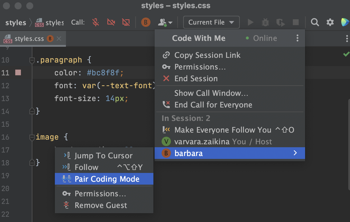 Select Pair Coding mode