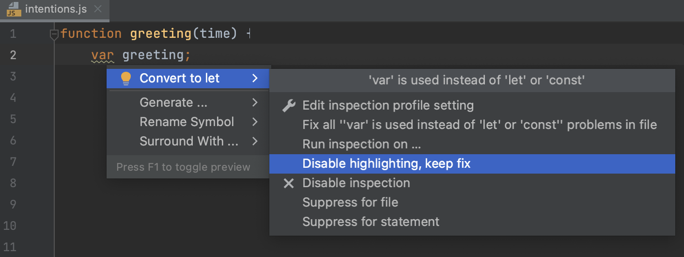 Disable highlighting, keep the fix