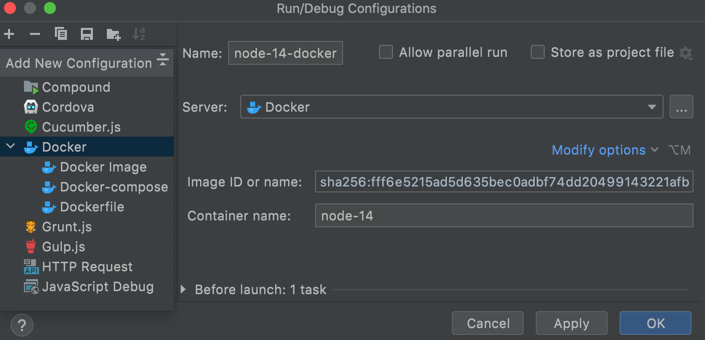 Docker run/debug configurations