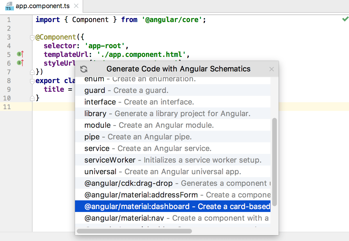 Choosing Angular Schematic