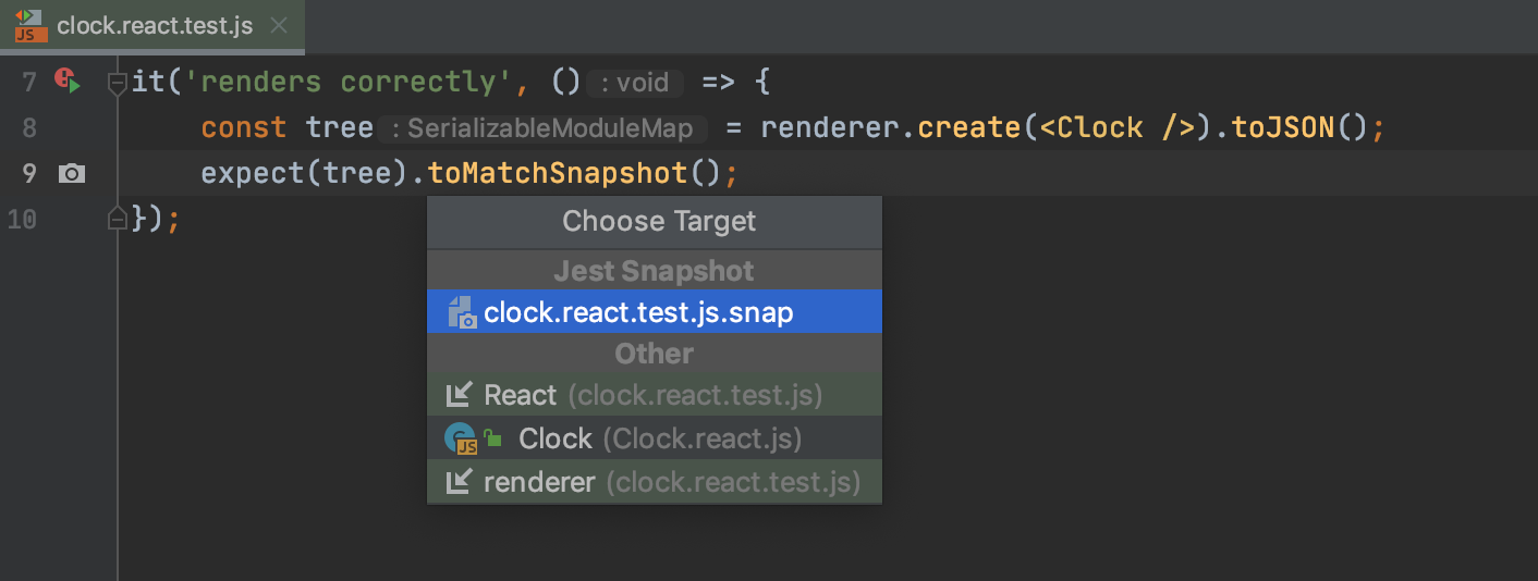 Jest snapshot testing: jump from a test file to the corresponding snapshot