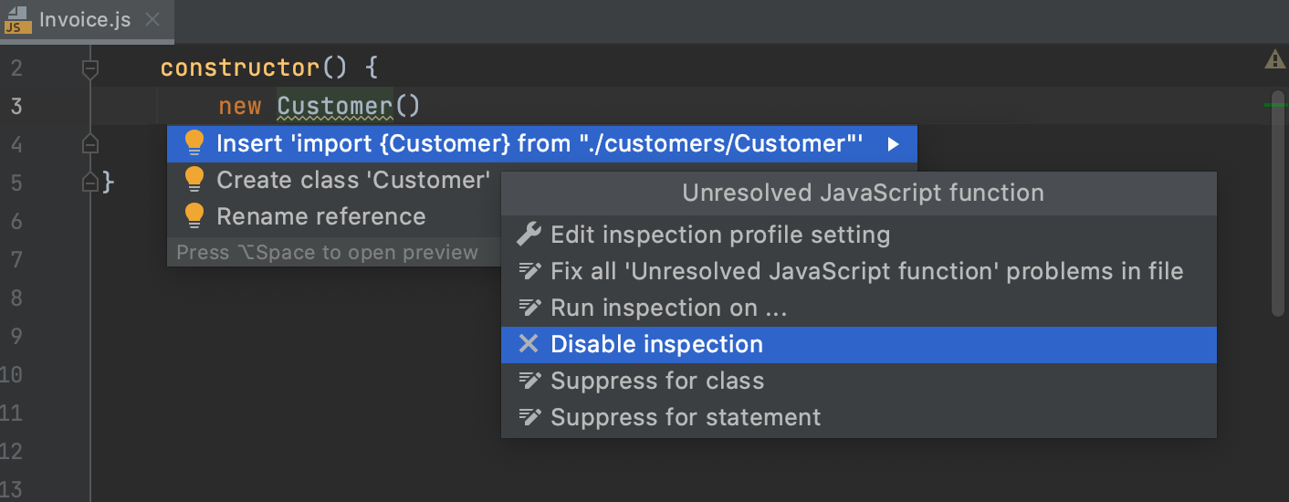 Disable Missing import statement inspection