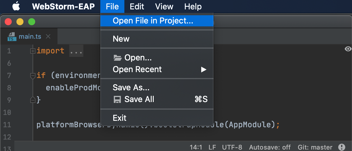 Switch from LightEdit to editing the entire project (File menu)