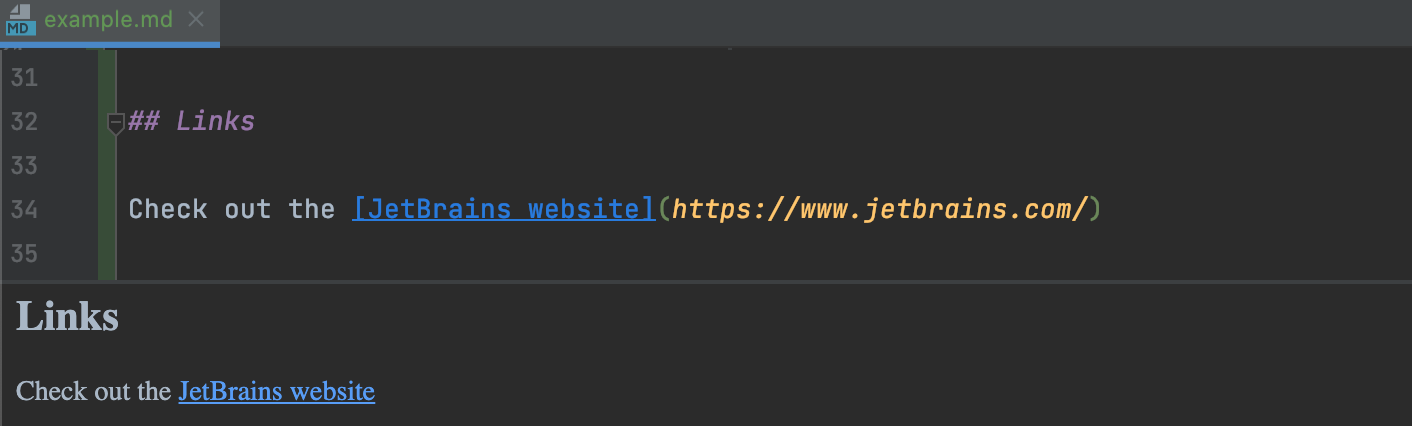 Insert a link in a Markdown file