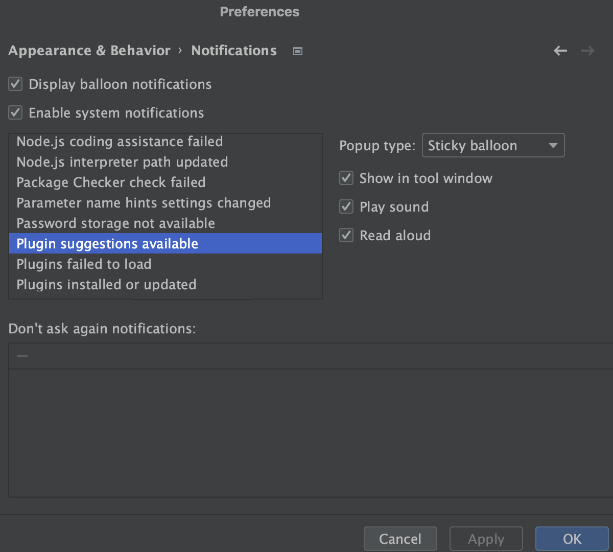 Configuring notification settings