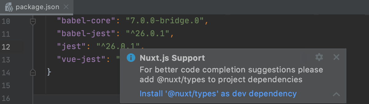 Notification about missing @nuxt/types