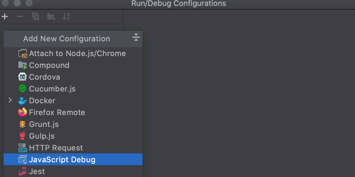 Create JavaScript Debug configuration