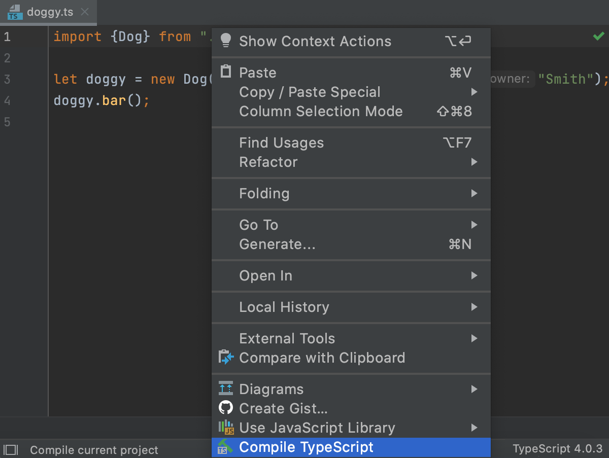 Compile TypeScript from context menu of a file