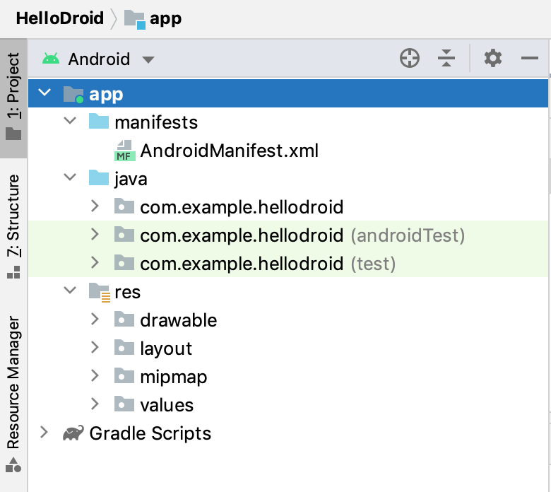 the Android project view