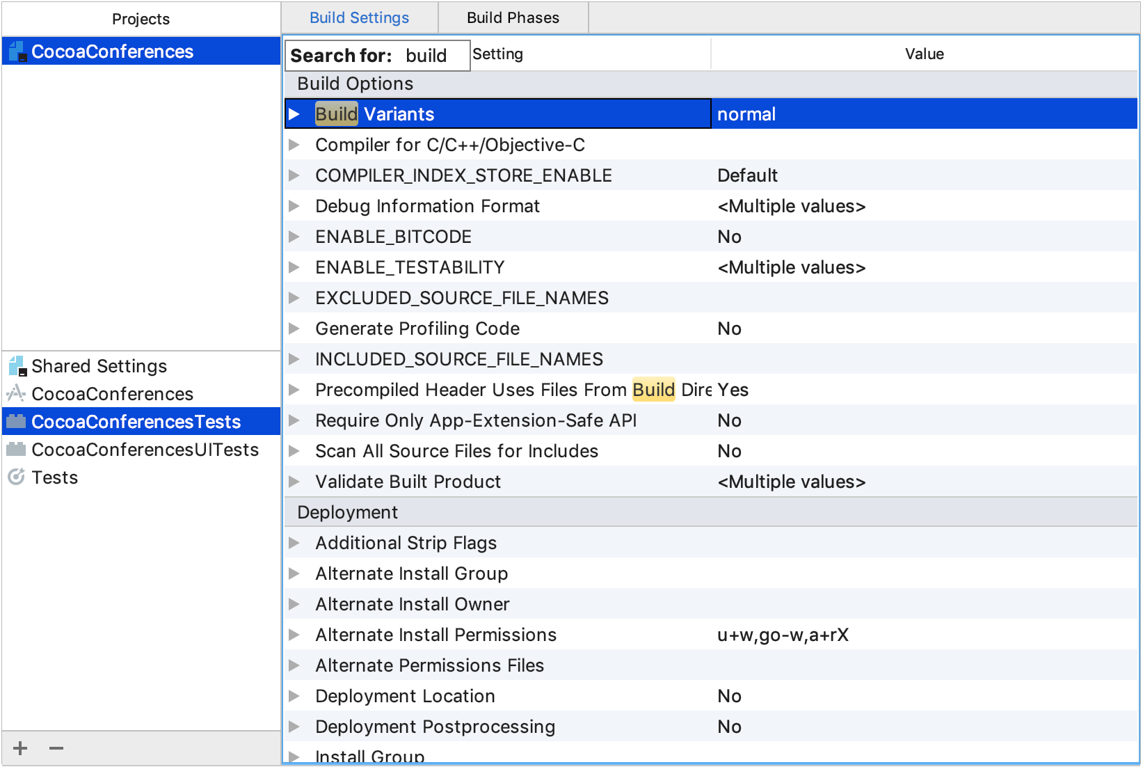 Search Xcode-compatible settings