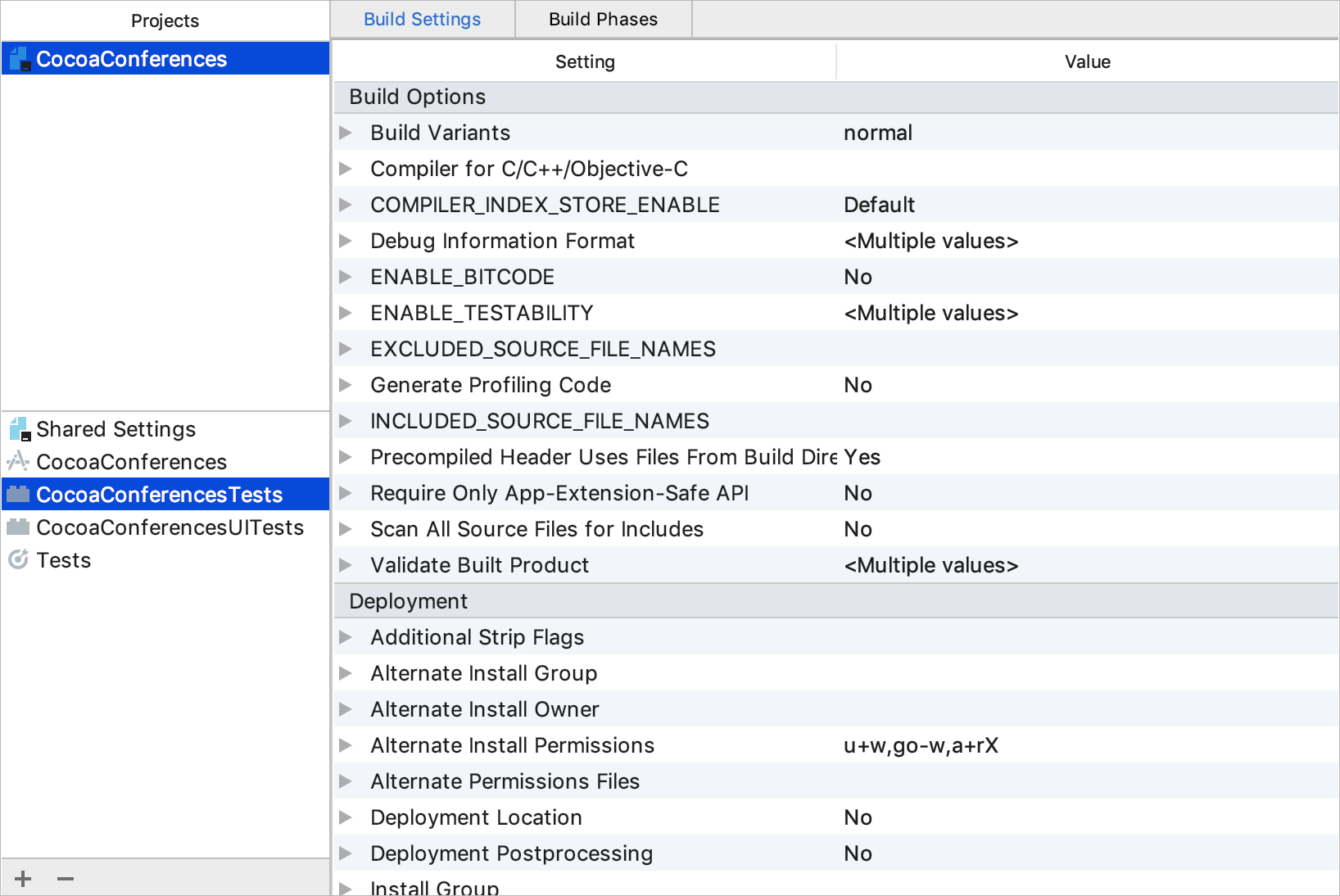 Xcode-compatible settings