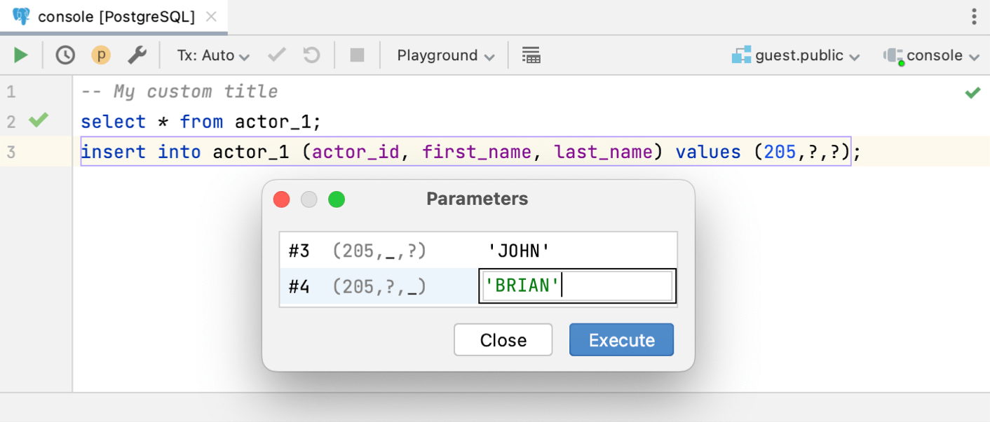 Run a statement with parameters