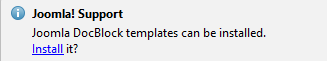 Joomla DocBlocks installation notification