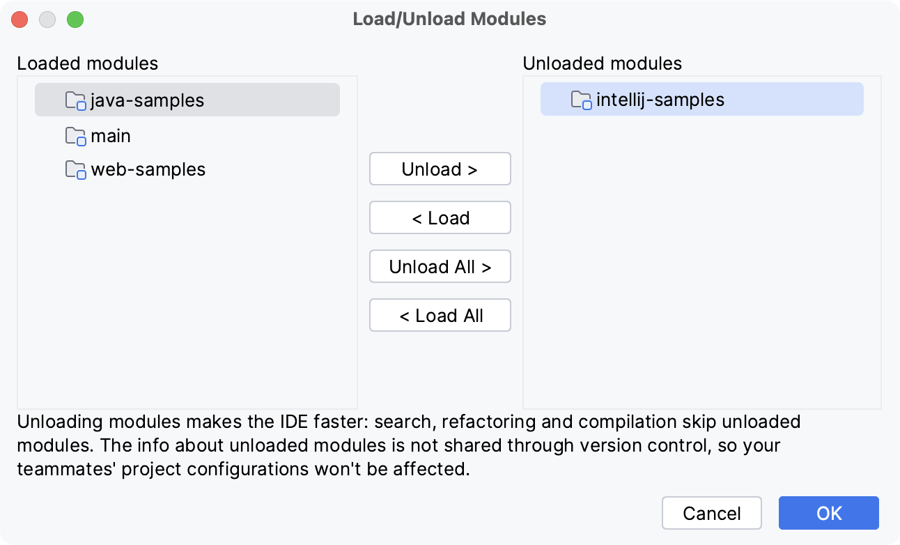 Unload modules | IntelliJ IDEA Documentation
