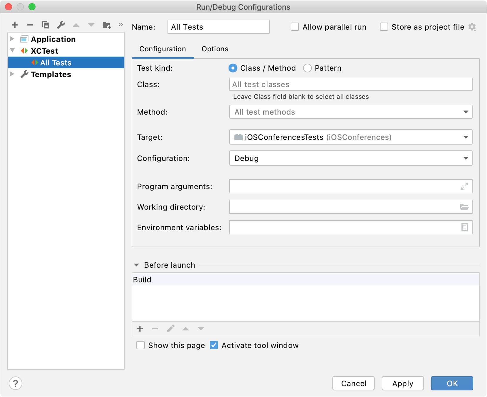 All tests configurations