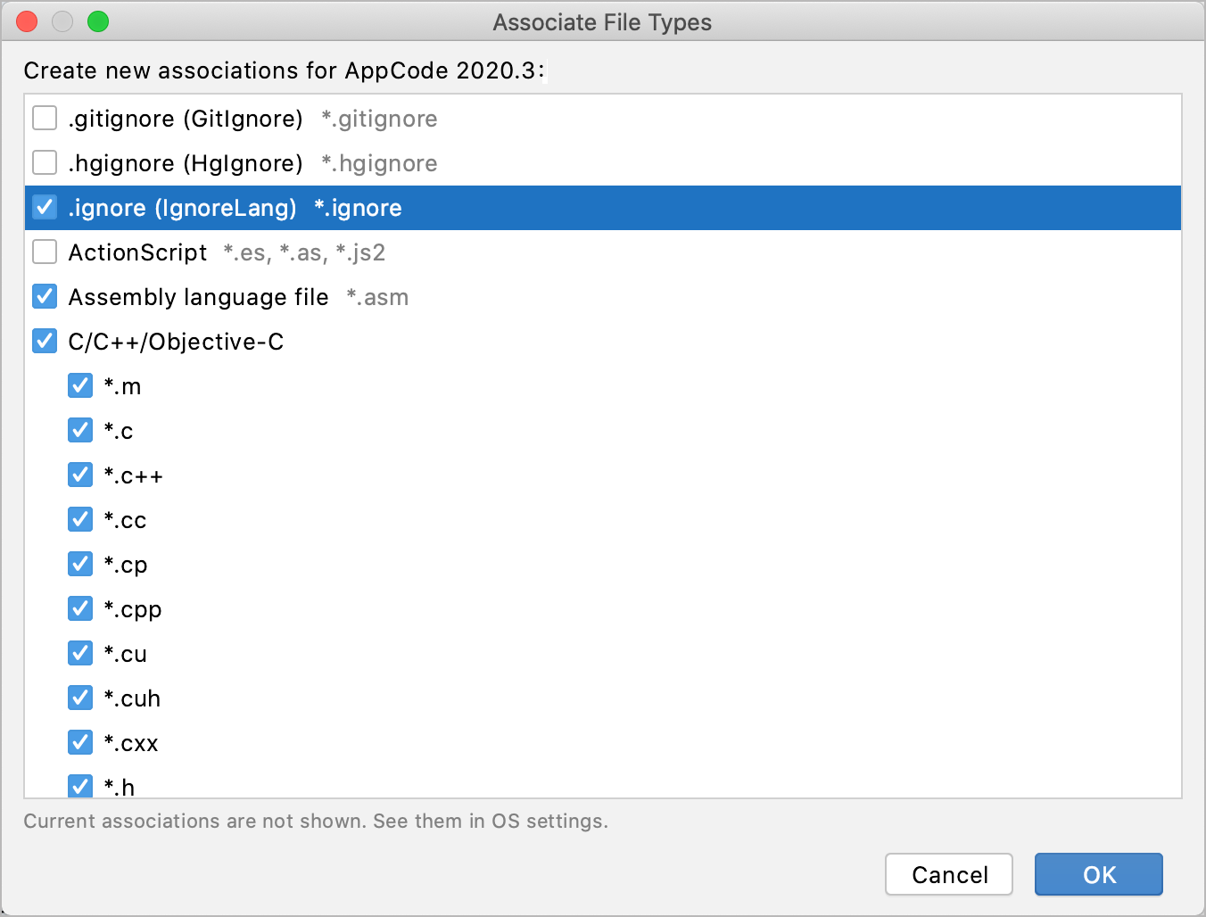 AppCode: Associating file types with the IDE