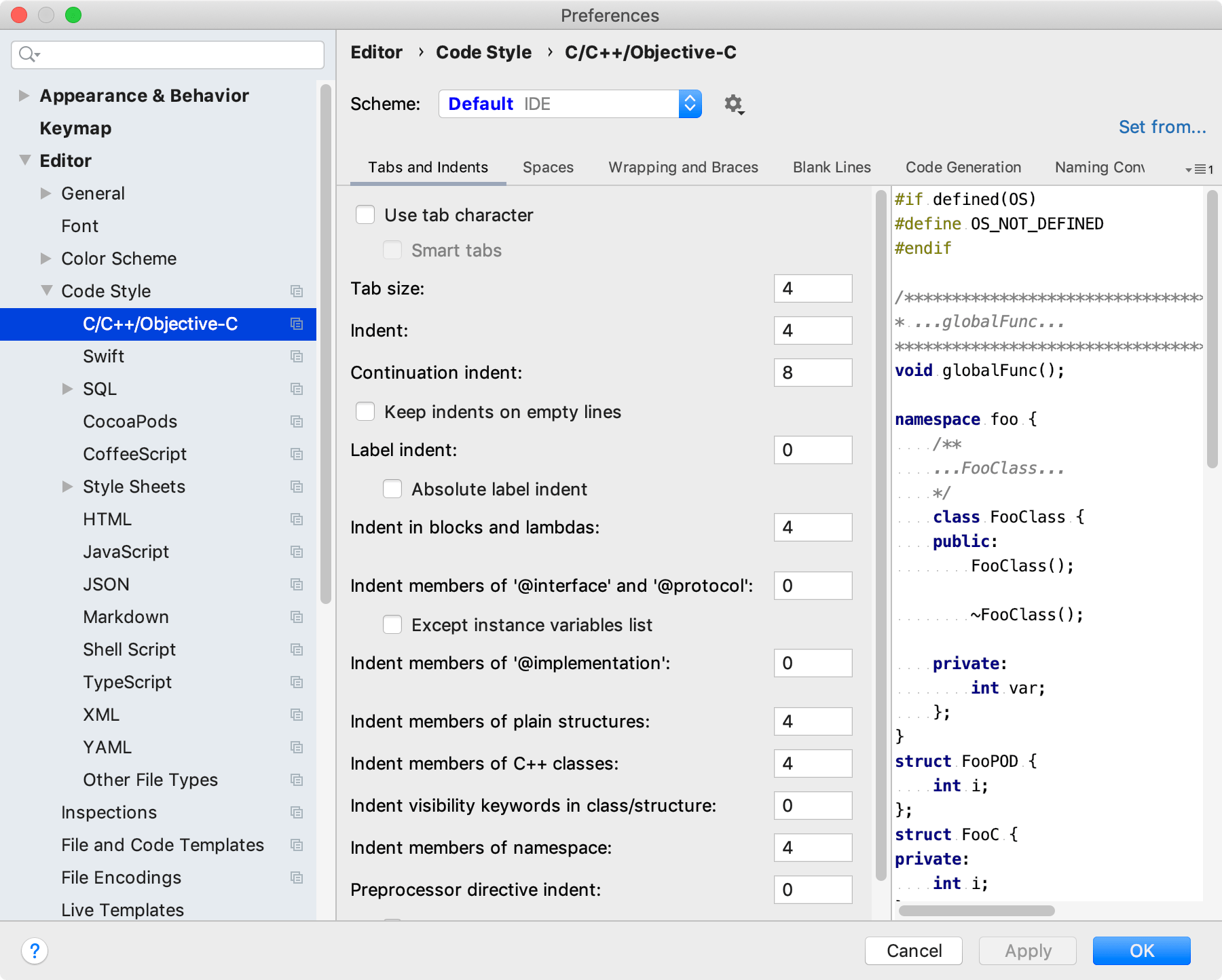 Code style settings