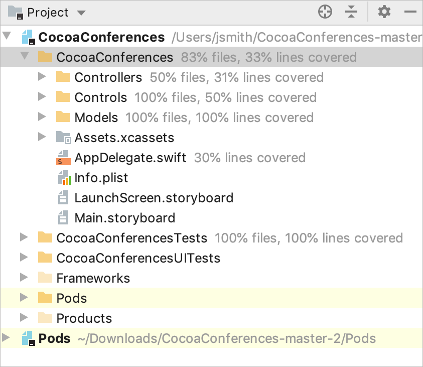 View coverage results in the Project tool window